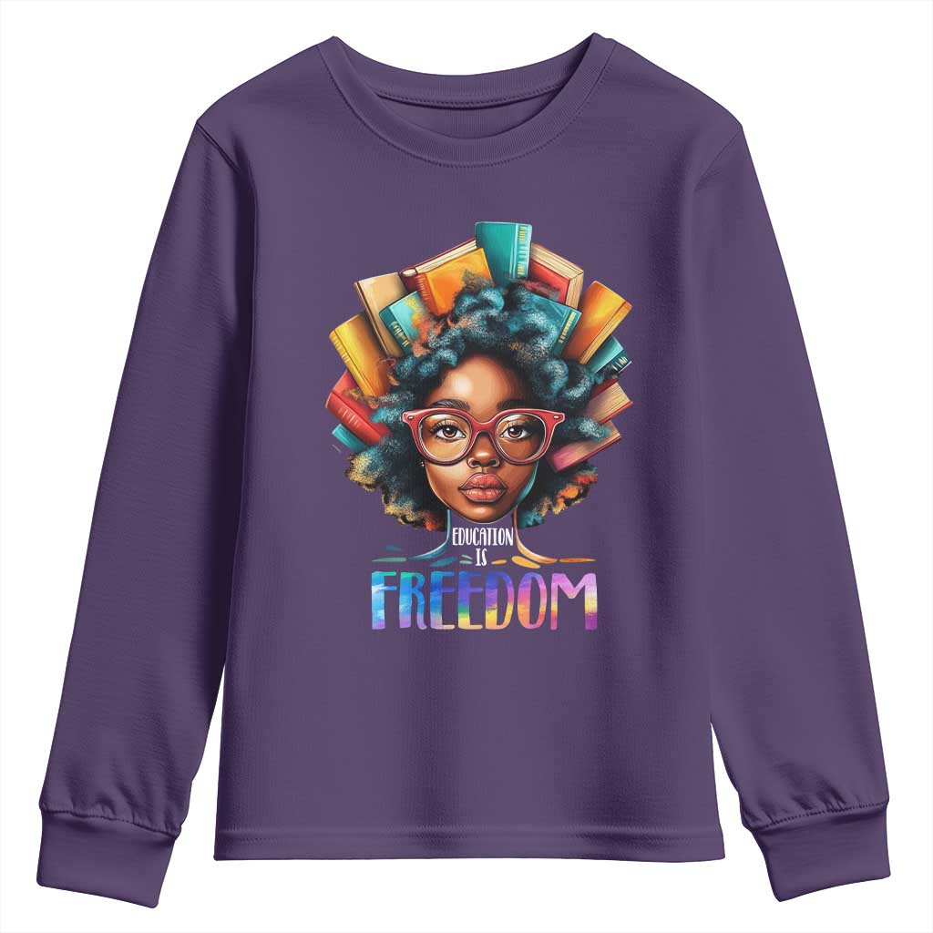 Black History Education Is Freedom Youth Sweatshirt Black Teacher Books TS02 Purple Print Your Wear