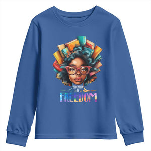 Black History Education Is Freedom Youth Sweatshirt Black Teacher Books TS02 Royal Blue Print Your Wear