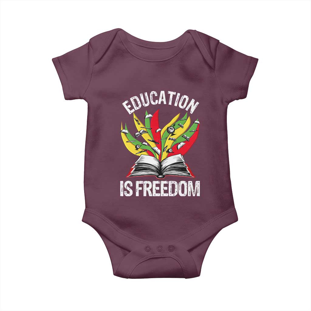 Education Is Freedom Baby Onesie Teaching Black History Month Books TS02 Maroon Print Your Wear