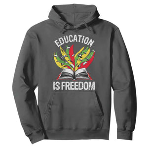Education Is Freedom Hoodie Teaching Black History Month Books TS02 Dark Heather Print Your Wear