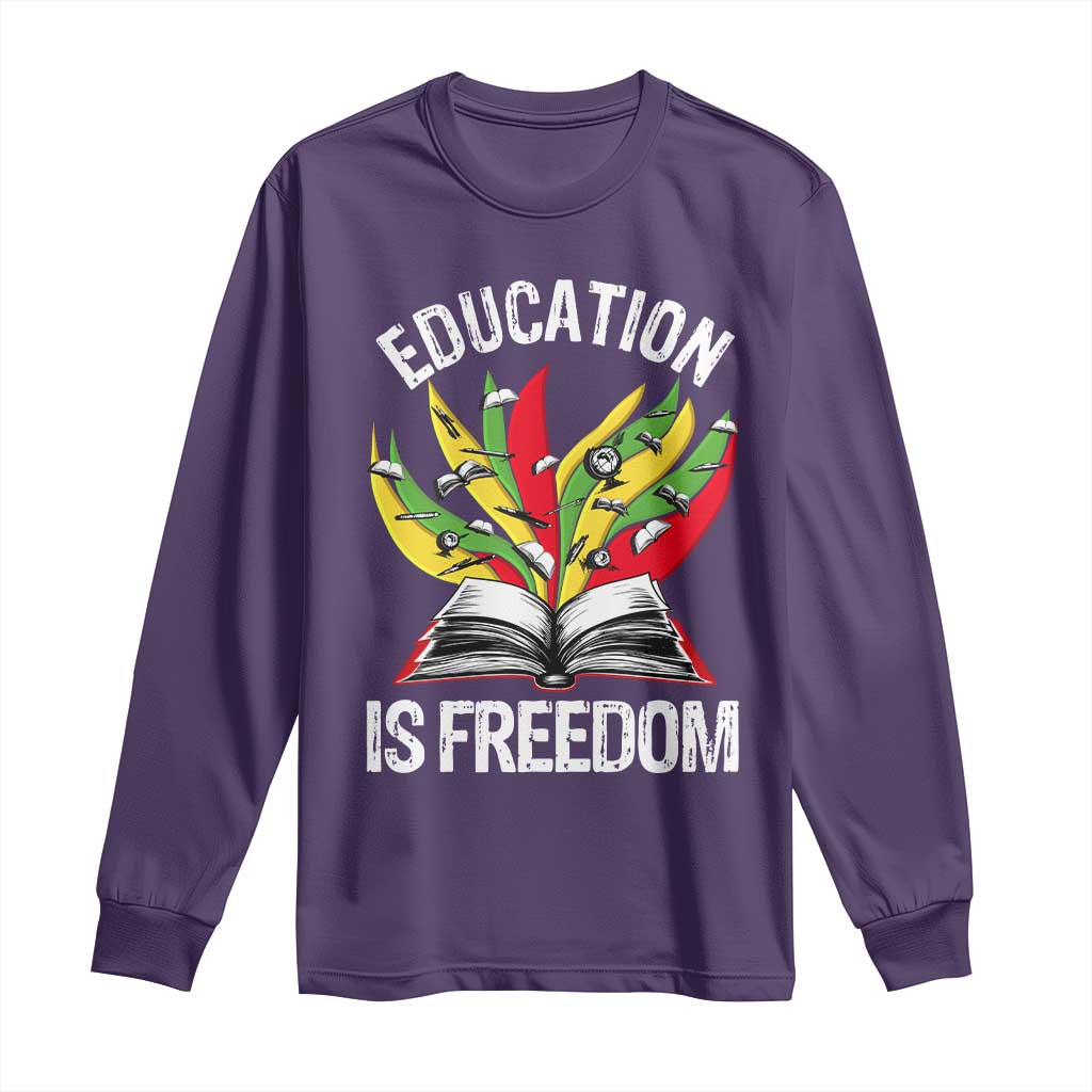 Education Is Freedom Long Sleeve Shirt Teaching Black History Month Books TS02 Purple Print Your Wear