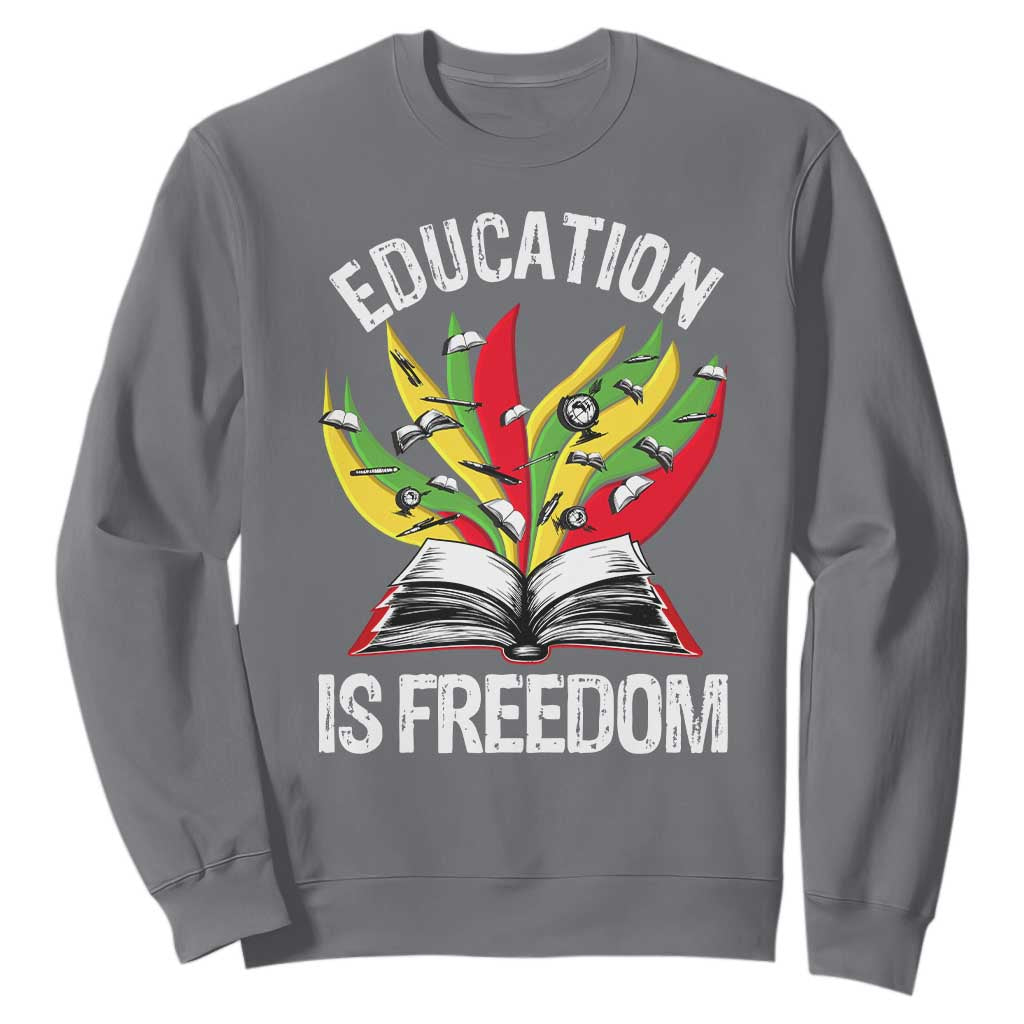 Education Is Freedom Sweatshirt Teaching Black History Month Books TS02 Charcoal Print Your Wear