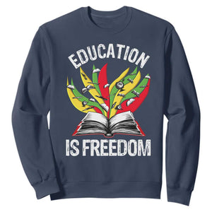 Education Is Freedom Sweatshirt Teaching Black History Month Books TS02 Navy Print Your Wear
