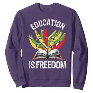 Education Is Freedom Sweatshirt Teaching Black History Month Books TS02 Purple Print Your Wear