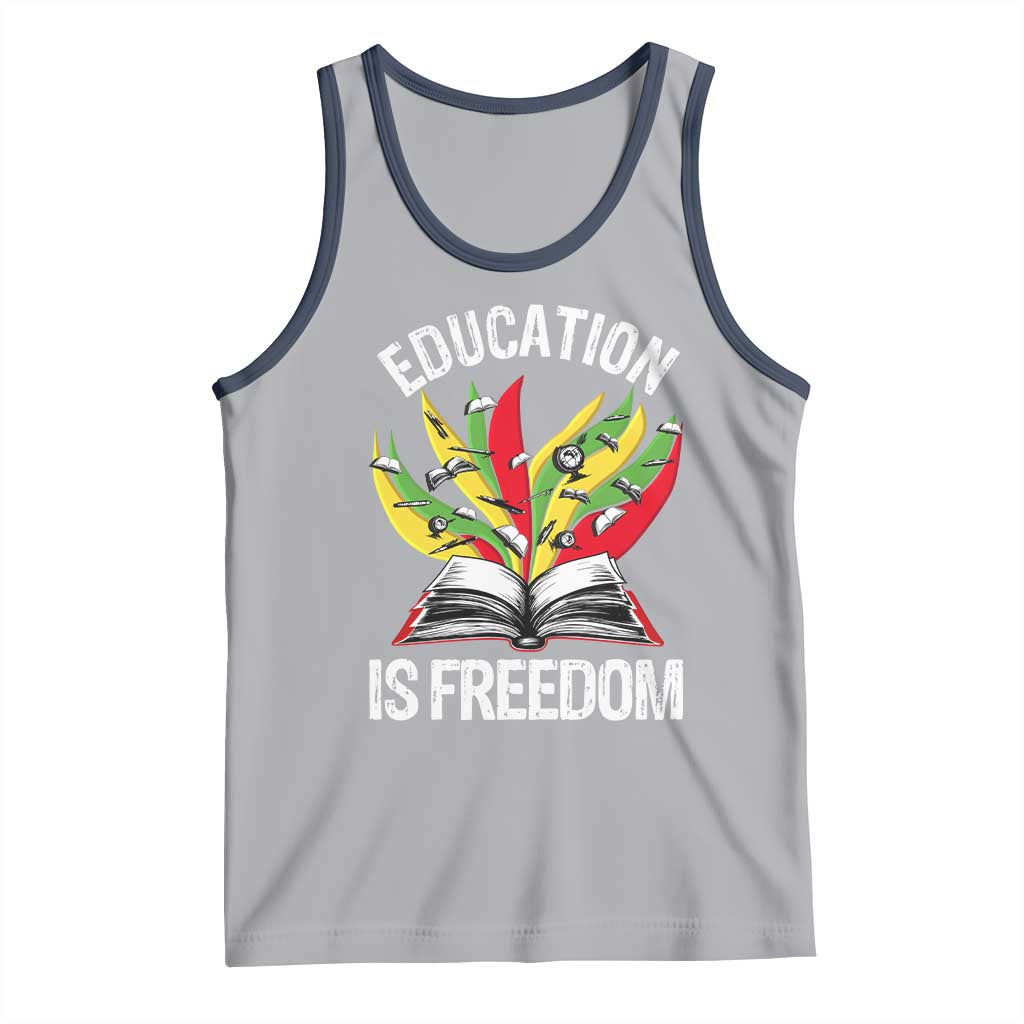 Education Is Freedom Tank Top Teaching Black History Month Books TS02 Athletic Heather Navy Print Your Wear