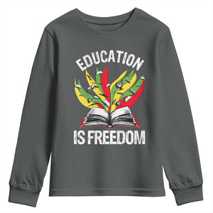 Education Is Freedom Youth Sweatshirt Teaching Black History Month Books TS02 Dark Heather Print Your Wear