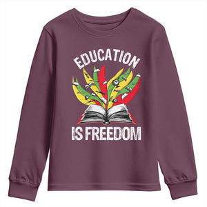 Education Is Freedom Youth Sweatshirt Teaching Black History Month Books TS02 Maroon Print Your Wear