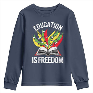 Education Is Freedom Youth Sweatshirt Teaching Black History Month Books TS02 Navy Print Your Wear