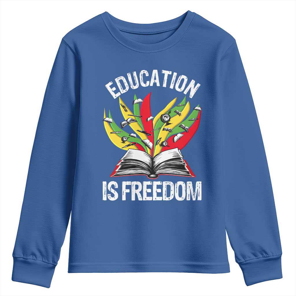 Education Is Freedom Youth Sweatshirt Teaching Black History Month Books TS02 Royal Blue Print Your Wear