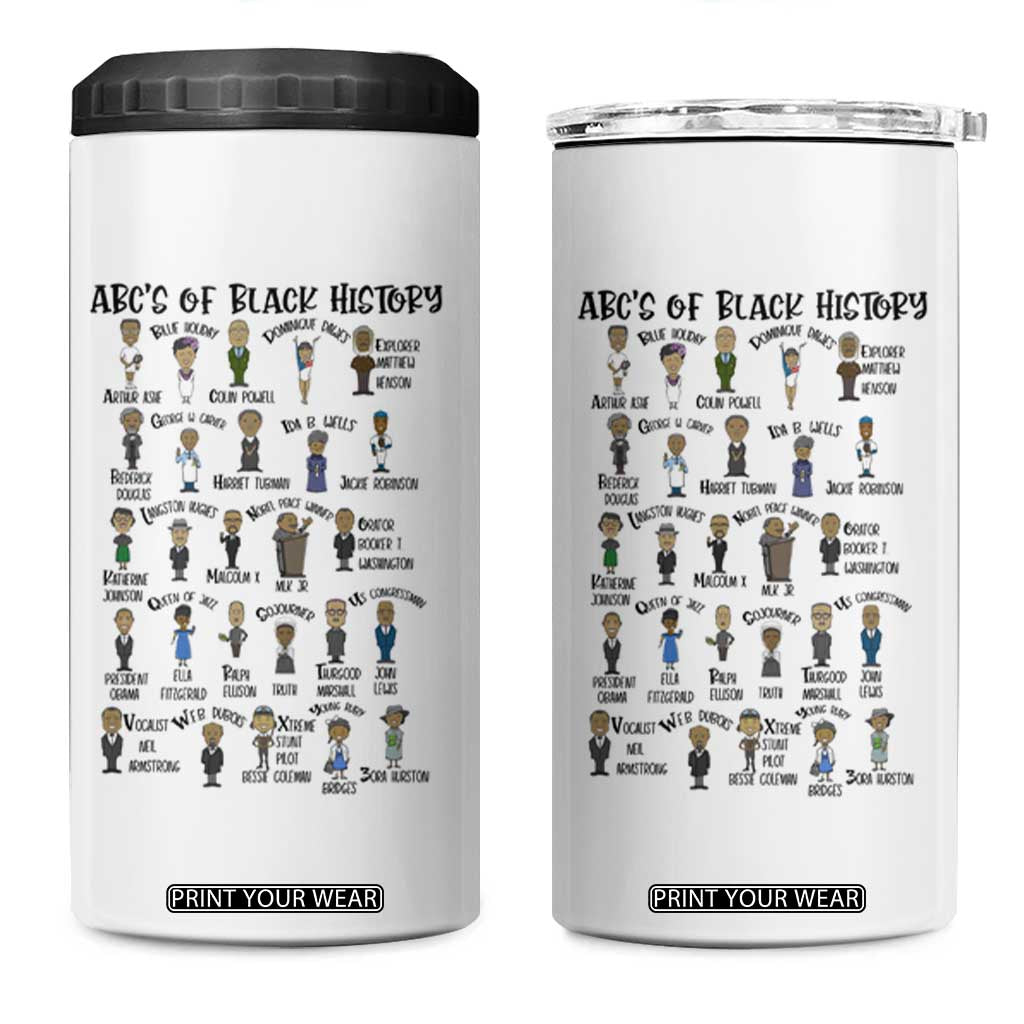 ABCs of Black History Month 4 in 1 Can Cooler Tumbler Black Excellence Pride TS02 One Size: 16 oz White Print Your Wear