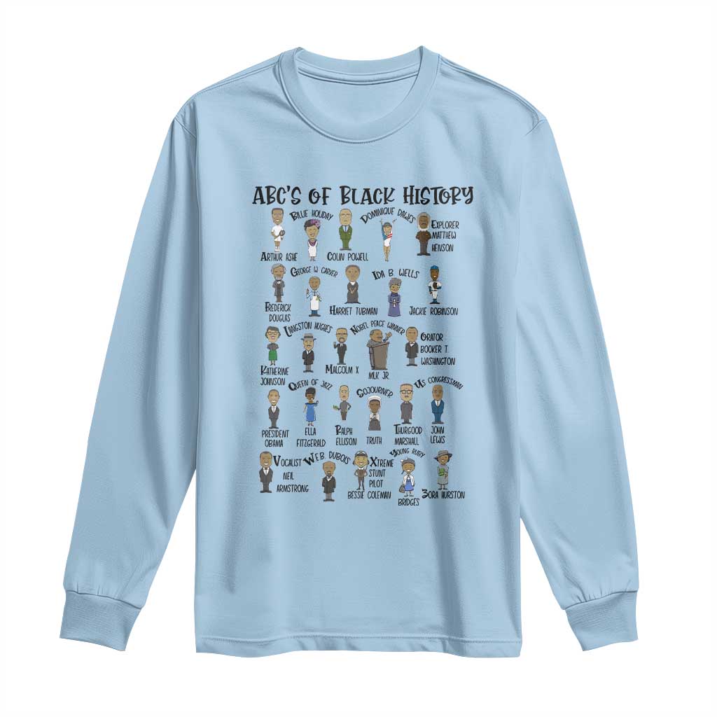 ABCs of Black History Month Long Sleeve Shirt Black Excellence Pride TS02 Light Blue Print Your Wear