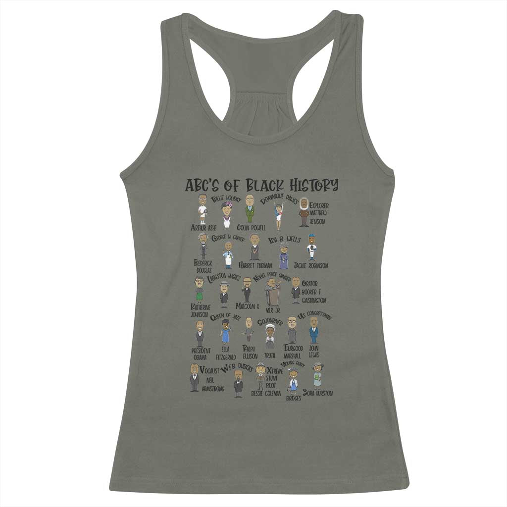 ABCs of Black History Month Racerback Tank Top Black Excellence Pride TS02 Military Green Print Your Wear