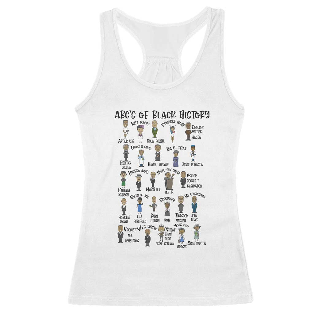 ABCs of Black History Month Racerback Tank Top Black Excellence Pride TS02 White Print Your Wear