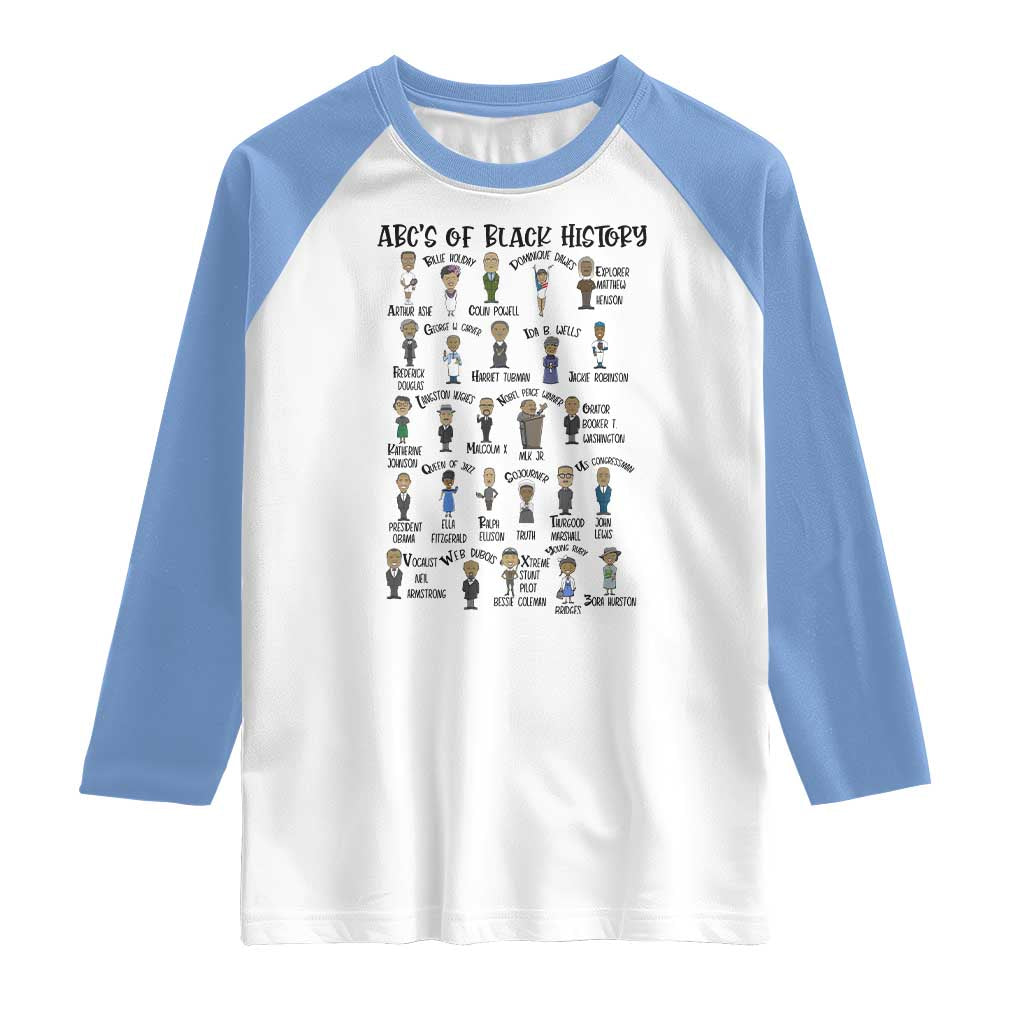 ABCs of Black History Month Raglan Shirt Black Excellence Pride TS02 White Carolina Blue Print Your Wear