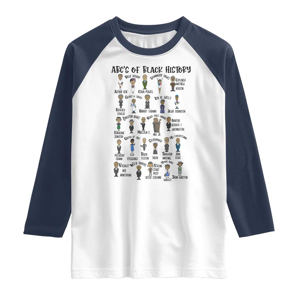 ABCs of Black History Month Raglan Shirt Black Excellence Pride TS02 White Navy Print Your Wear