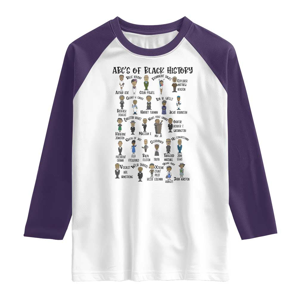 ABCs of Black History Month Raglan Shirt Black Excellence Pride TS02 White Purple Print Your Wear
