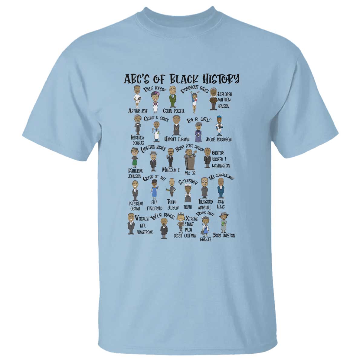 ABCs of Black History Month T Shirt Black Excellence Pride TS02 Light Blue Print Your Wear