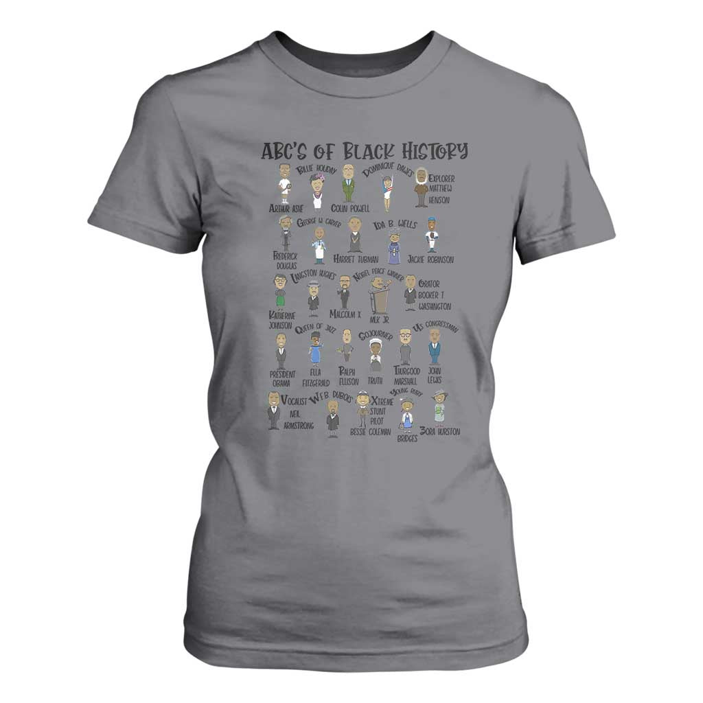 ABCs of Black History Month T Shirt For Women Black Excellence Pride TS02 Charcoal Print Your Wear