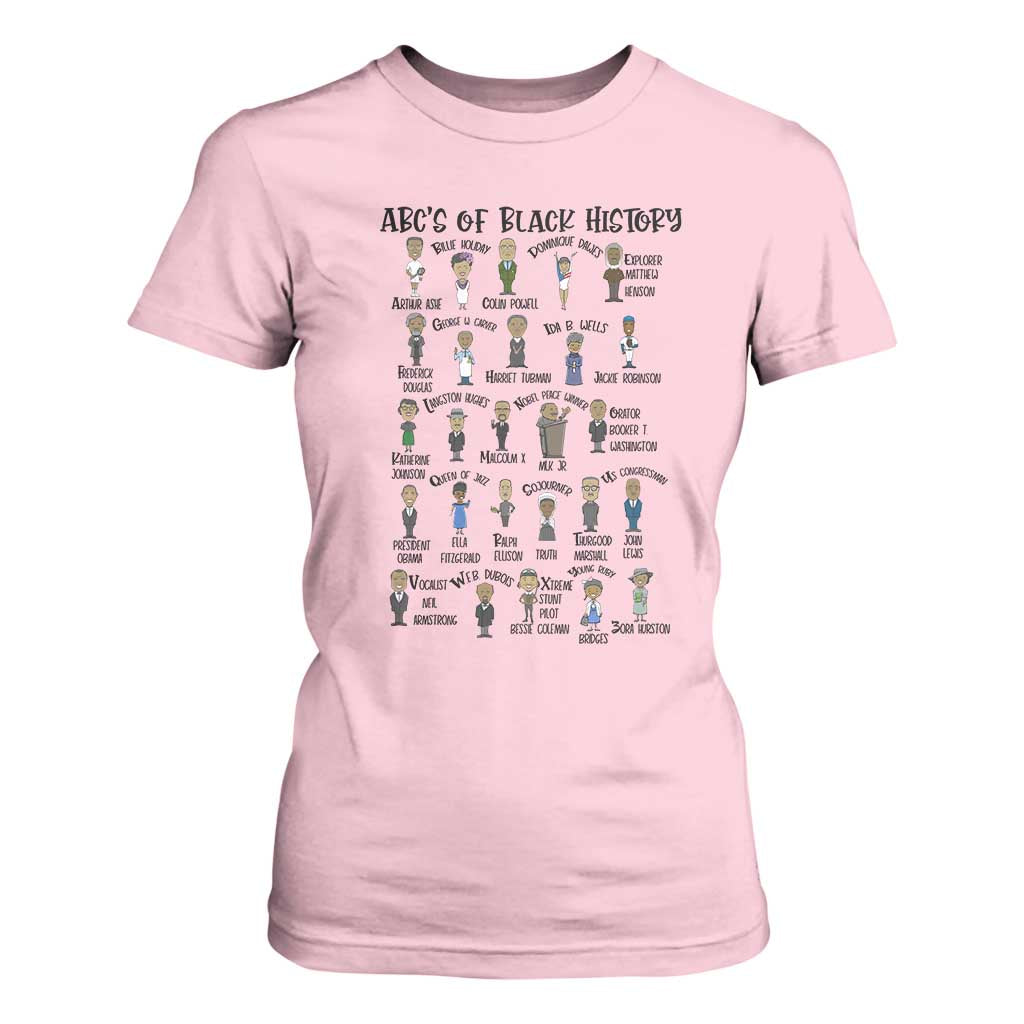 ABCs of Black History Month T Shirt For Women Black Excellence Pride TS02 Light Pink Print Your Wear