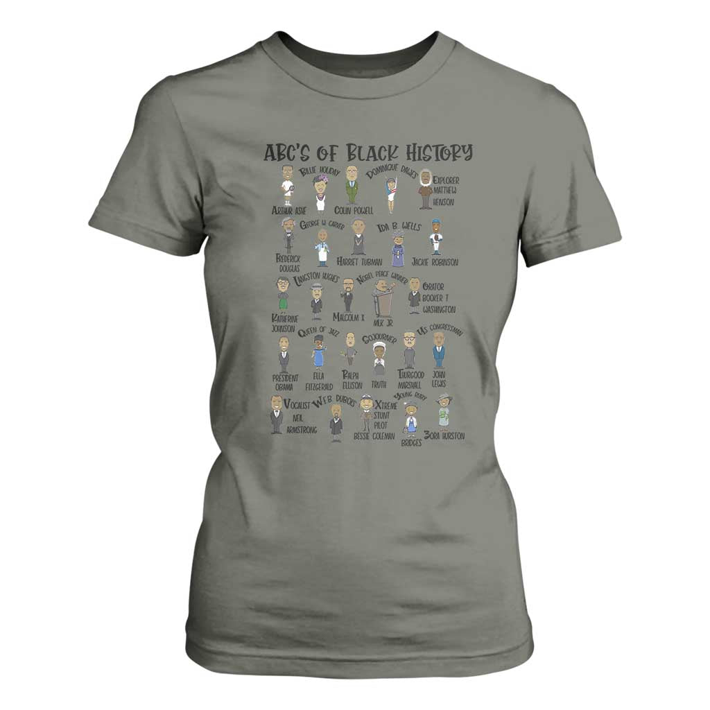 ABCs of Black History Month T Shirt For Women Black Excellence Pride TS02 Military Green Print Your Wear