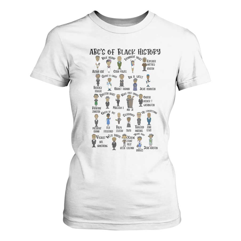 ABCs of Black History Month T Shirt For Women Black Excellence Pride TS02 White Print Your Wear