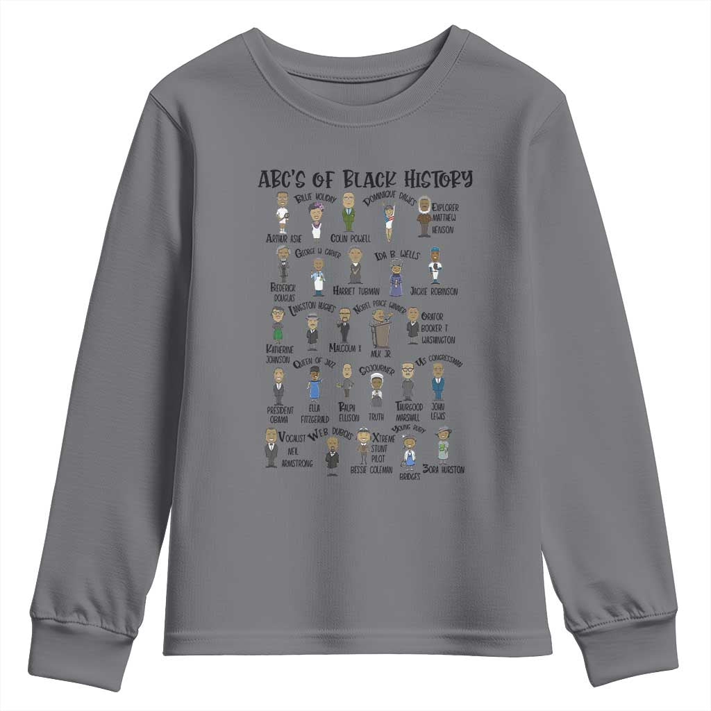 ABCs of Black History Month Youth Sweatshirt Black Excellence Pride TS02 Charcoal Print Your Wear