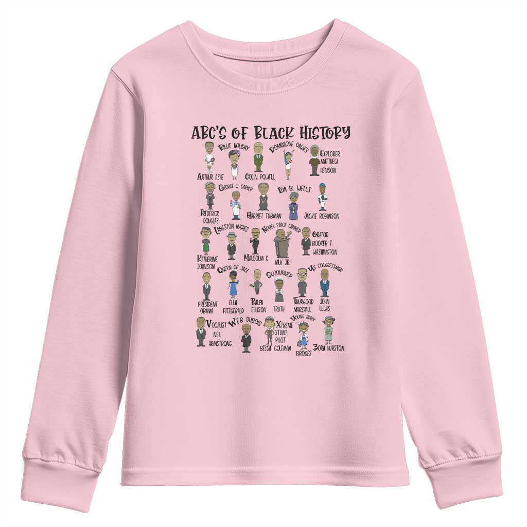 ABCs of Black History Month Youth Sweatshirt Black Excellence Pride TS02 Light Pink Print Your Wear
