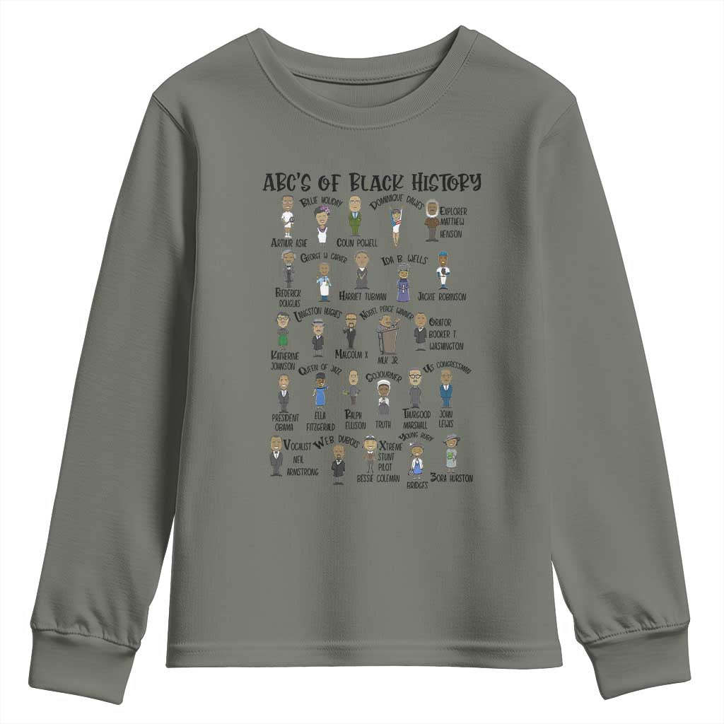ABCs of Black History Month Youth Sweatshirt Black Excellence Pride TS02 Military Green Print Your Wear