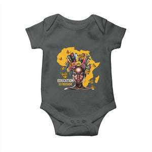 Education Is Freedom Baby Onesie Black Teacher Books Black History Month TS02 Dark Heather Print Your Wear