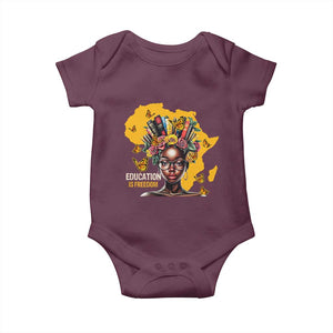 Education Is Freedom Baby Onesie Black Teacher Books Black History Month TS02 Maroon Print Your Wear