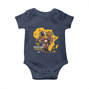 Education Is Freedom Baby Onesie Black Teacher Books Black History Month TS02 Navy Print Your Wear