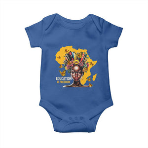 Education Is Freedom Baby Onesie Black Teacher Books Black History Month TS02 Royal Blue Print Your Wear
