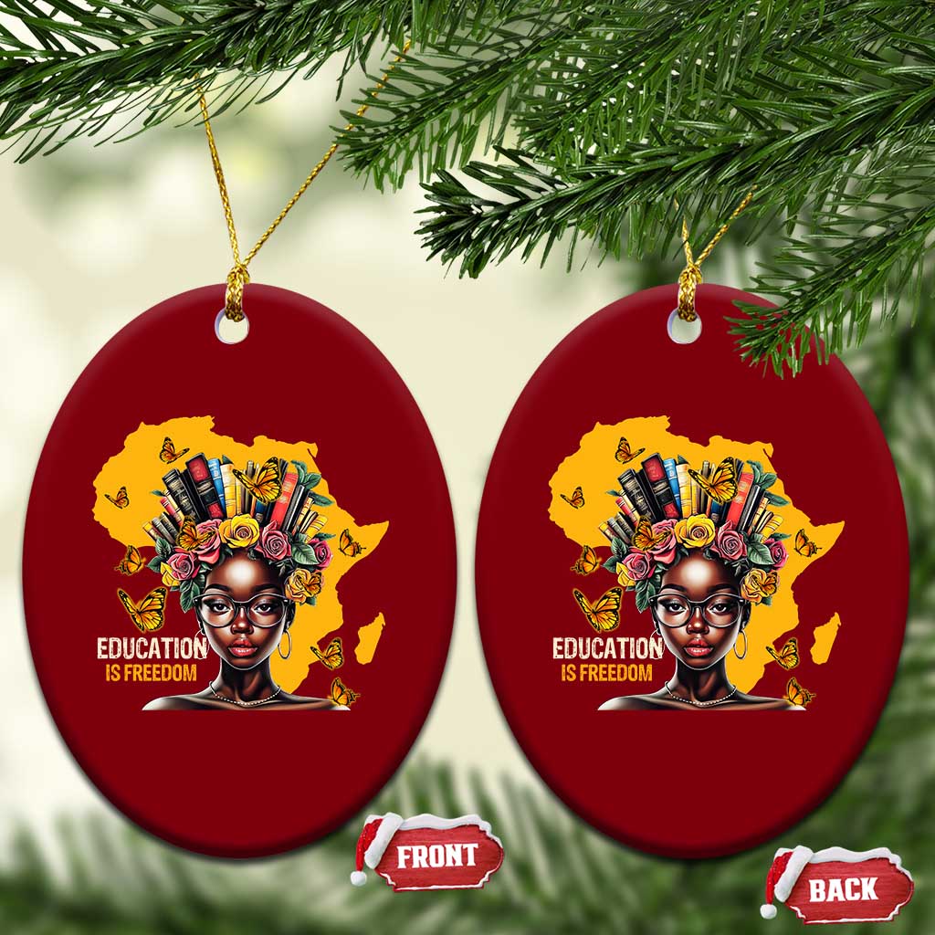 Education Is Freedom Ceramic Ornament Black Teacher Books Black History Month TS02 Print Your Wear