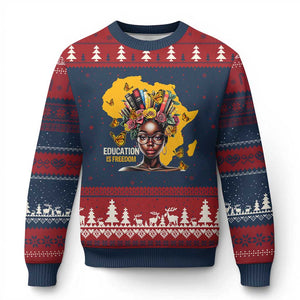 Education Is Freedom Ugly Christmas Sweater Black Teacher Books Black History Month TS02 Navy Red Print Your Wear