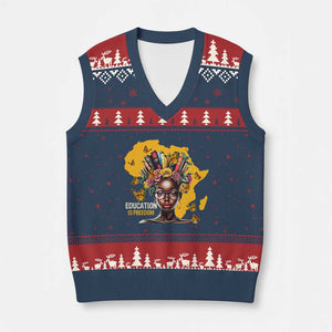 Education Is Freedom V-Neck Knit Sweater Vest Black Teacher Books Black History Month TS02 Navy Red Print Your Wear