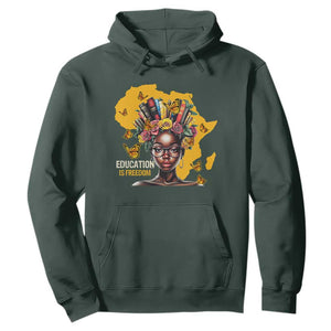 Education Is Freedom Hoodie Black Teacher Books Black History Month TS02 Dark Forest Green Print Your Wear