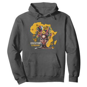 Education Is Freedom Hoodie Black Teacher Books Black History Month TS02 Dark Heather Print Your Wear