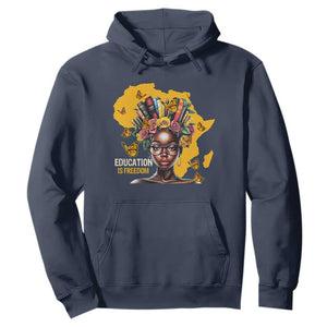 Education Is Freedom Hoodie Black Teacher Books Black History Month TS02 Navy Print Your Wear
