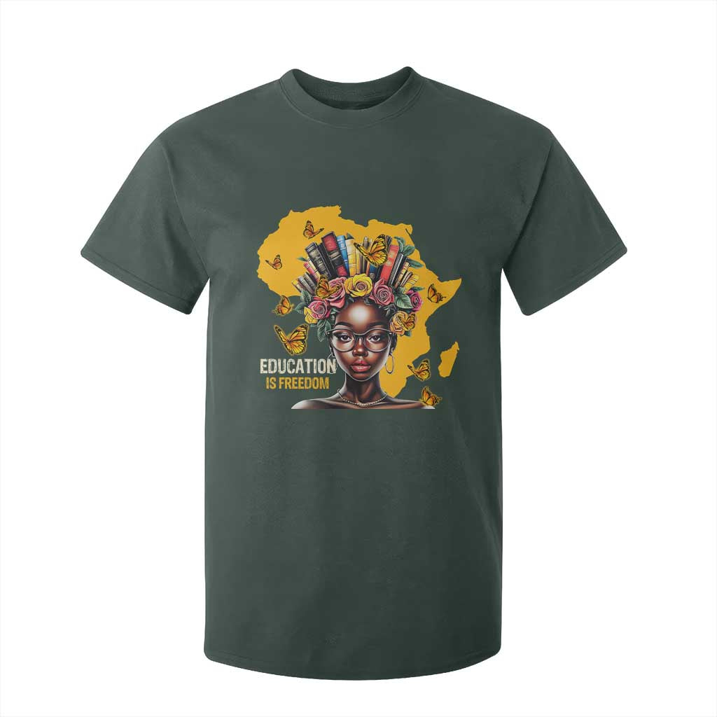 Education Is Freedom T Shirt For Kid Black Teacher Books Black History Month TS02 Dark Forest Green Print Your Wear