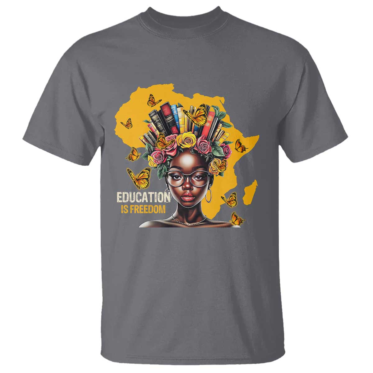 Education Is Freedom T Shirt Black Teacher Books Black History Month TS02 Charcoal Print Your Wear