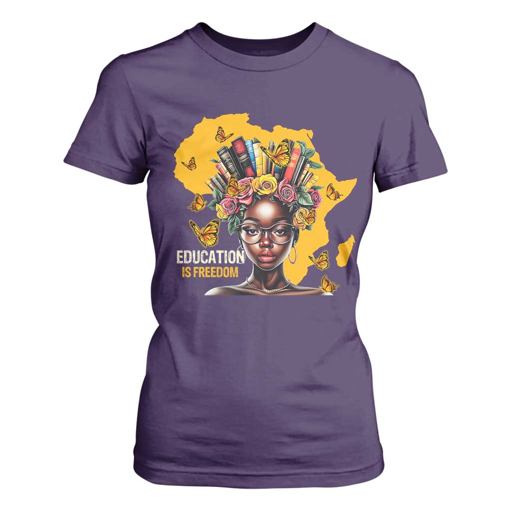 Education Is Freedom T Shirt For Women Black Teacher Books Black History Month TS02 Purple Print Your Wear