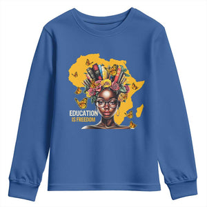 Education Is Freedom Youth Sweatshirt Black Teacher Books Black History Month TS02 Royal Blue Print Your Wear