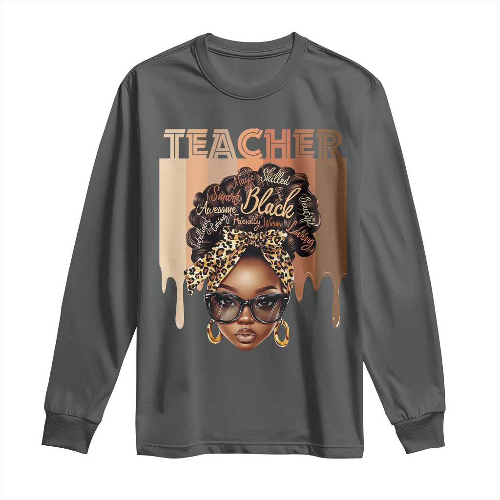 Black Teacher Magic Long Sleeve Shirt Black History Month Afro Hair Melanin TS02 Dark Heather Print Your Wear