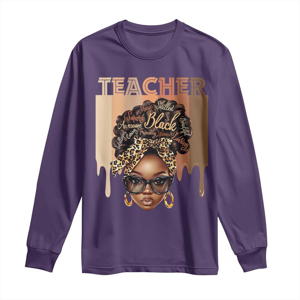 Black Teacher Magic Long Sleeve Shirt Black History Month Afro Hair Melanin TS02 Purple Print Your Wear