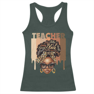 Black Teacher Magic Racerback Tank Top Black History Month Afro Hair Melanin TS02 Dark Forest Green Print Your Wear