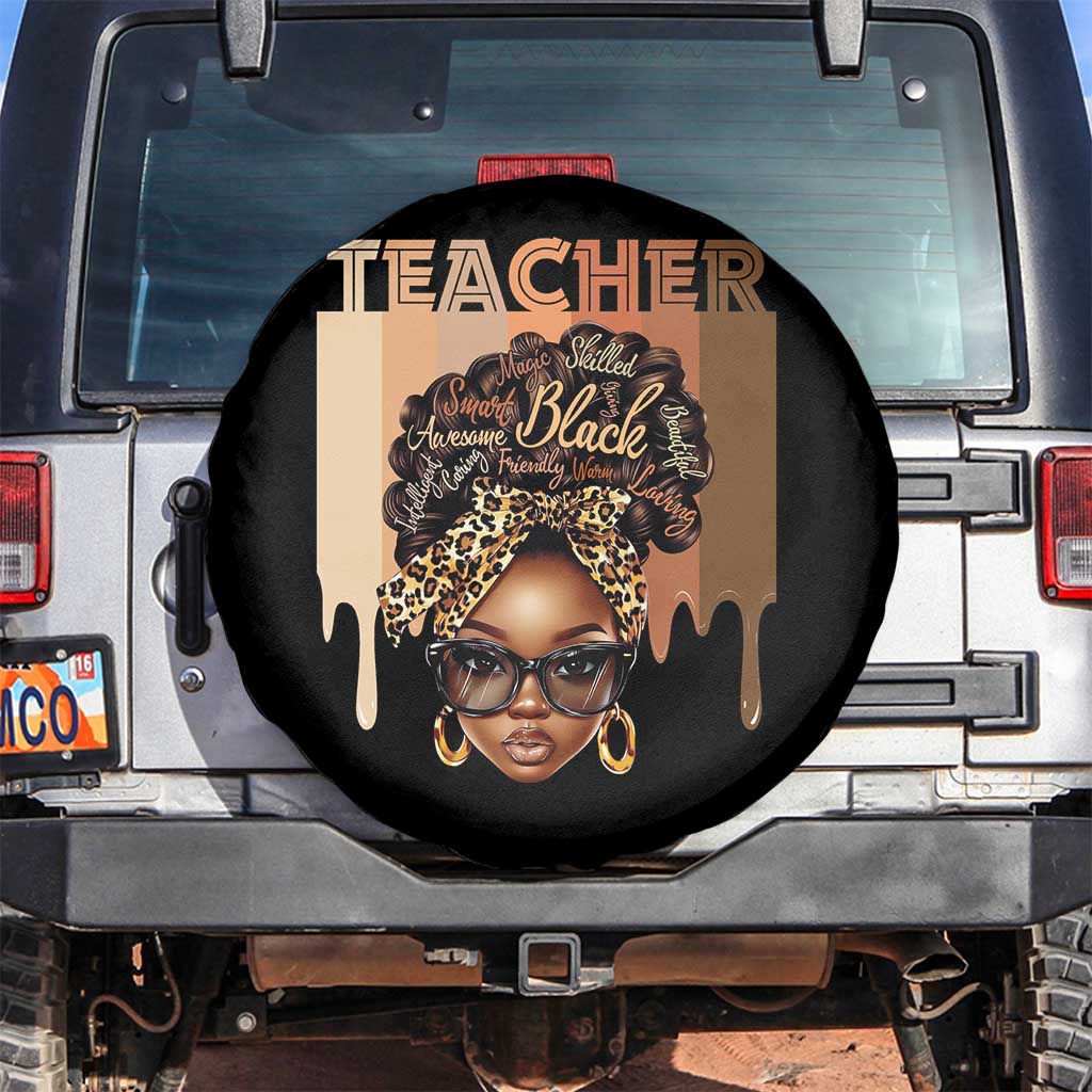 Black Teacher Magic Spare Tire Cover Black History Month Afro Hair Melanin TS02 No hole Black Print Your Wear