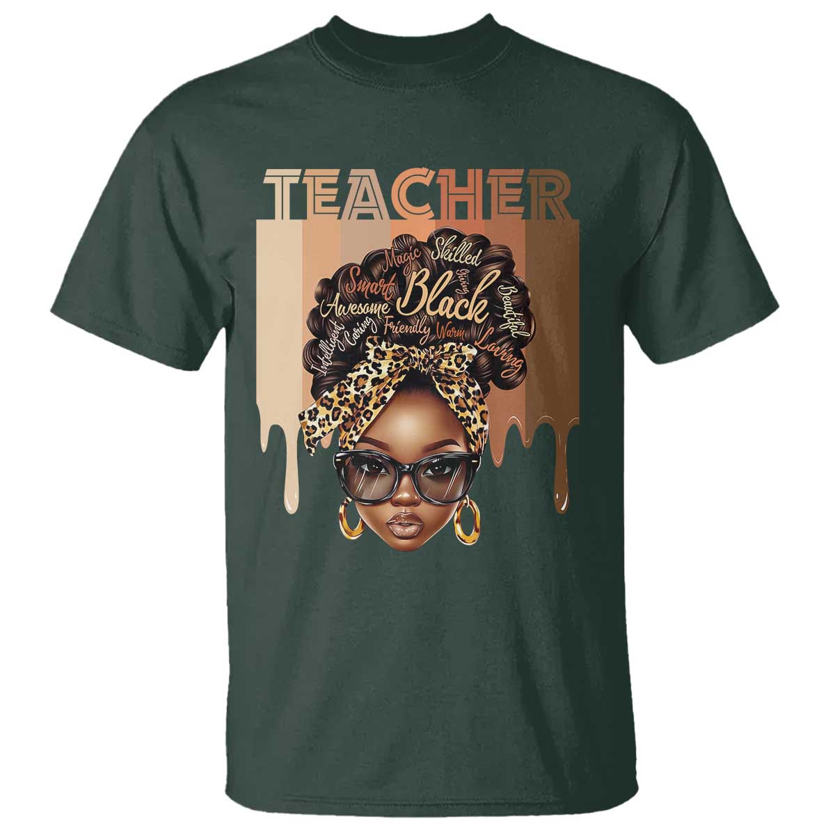 Black Teacher Magic T Shirt Black History Month Afro Hair Melanin TS02 Dark Forest Green Print Your Wear