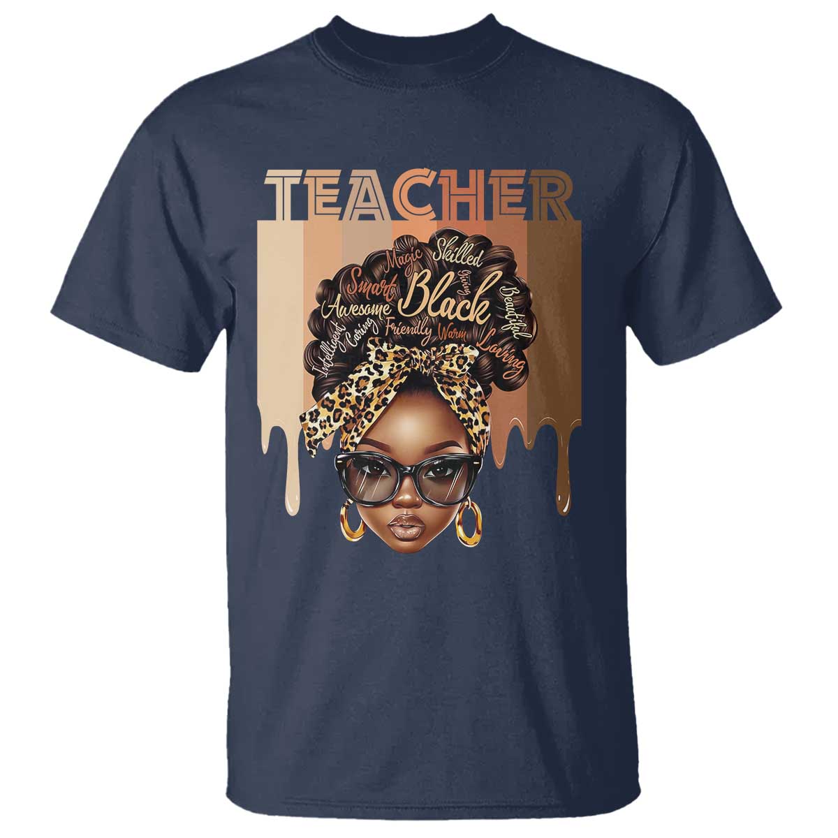 Black Teacher Magic T Shirt Black History Month Afro Hair Melanin TS02 Navy Print Your Wear