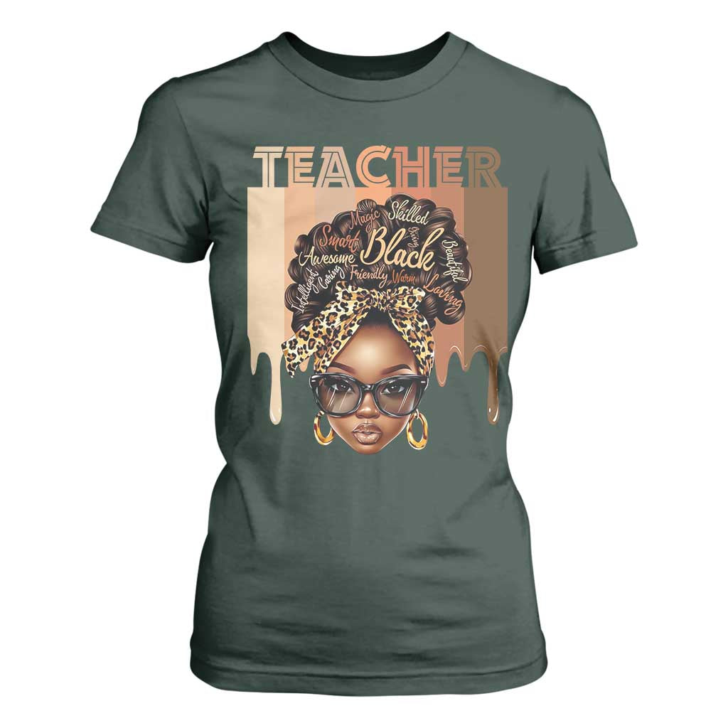 Black Teacher Magic T Shirt For Women Black History Month Afro Hair Melanin TS02 Dark Forest Green Print Your Wear
