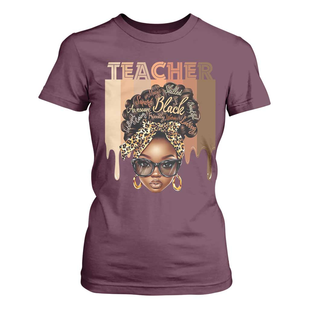 Black Teacher Magic T Shirt For Women Black History Month Afro Hair Melanin TS02 Maroon Print Your Wear